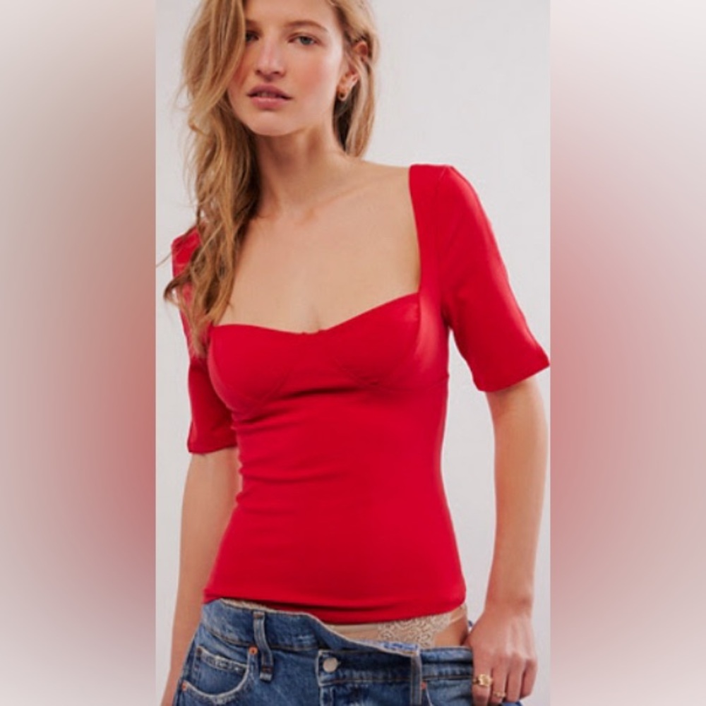 Free people intimately red “just looking tee” in Mars red